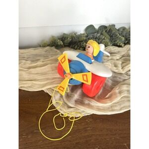 Fisher Price Airplane Pull Toy &‎ Pilot #171 Vintage 1980s Little People Fp Toys
